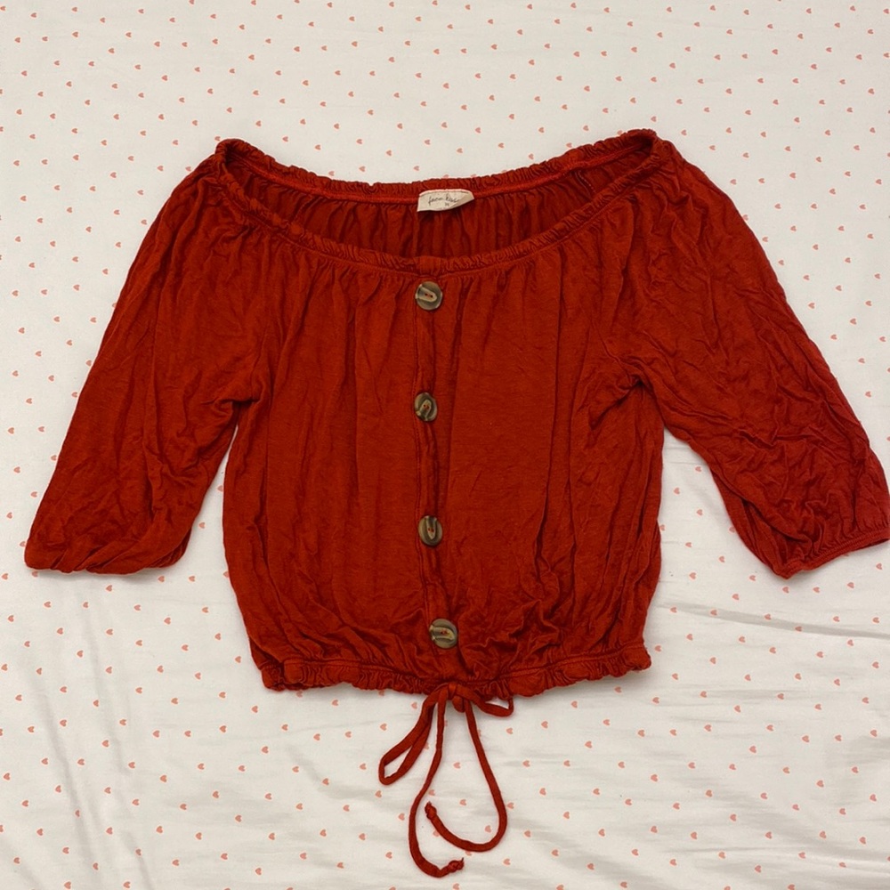 Free Kisses, M, Red Crop Top with Stretchy Neckline, Armholes, and Waistband